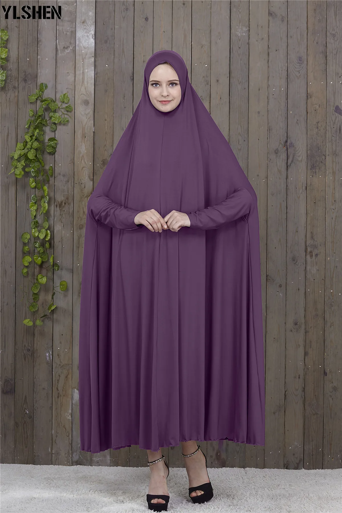 Light purple set Рамадан абайя Дубай мусульманское платье молитвенная одежда Черный Кафтан с хиджабом халаты арабские женщины ислам ic одежда Турция ислам Elbise - Цвет: Light purple set
