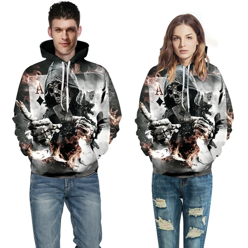 

Lyprerazy Male Jackets Fashion Casual Outwear Skull Poker Sweatshirts Men Women 3D Pullover Funny Rock Tracksuits Hooded