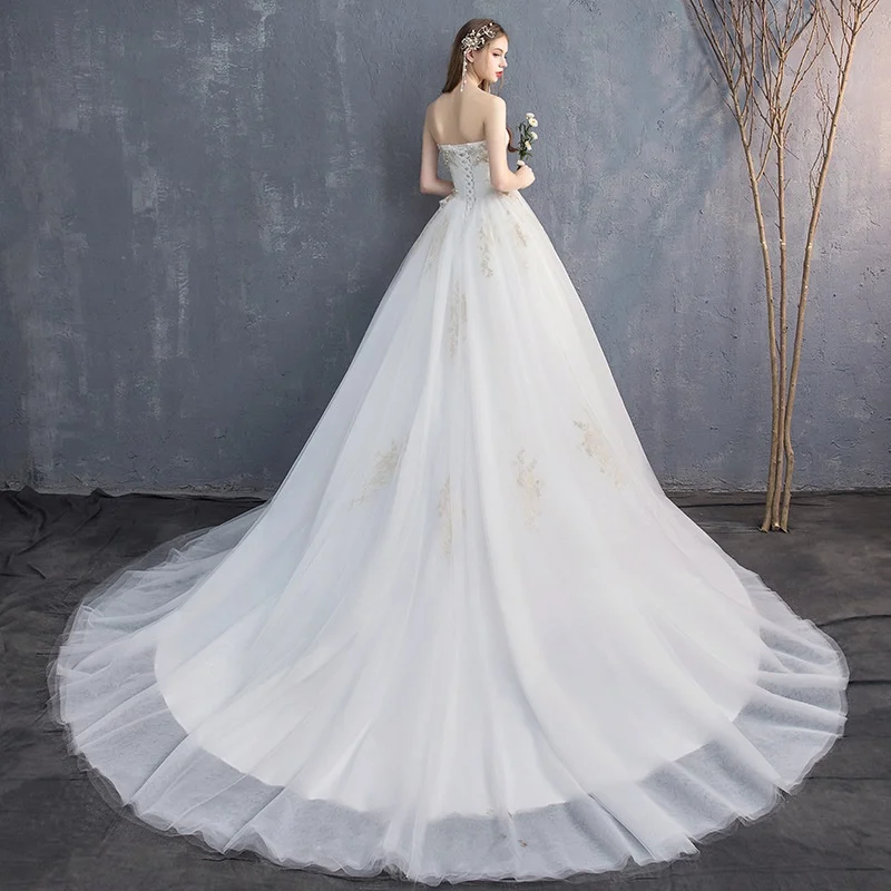 Свадебное платье с аппликацией свадебное принцессы без бретелек Пляжное