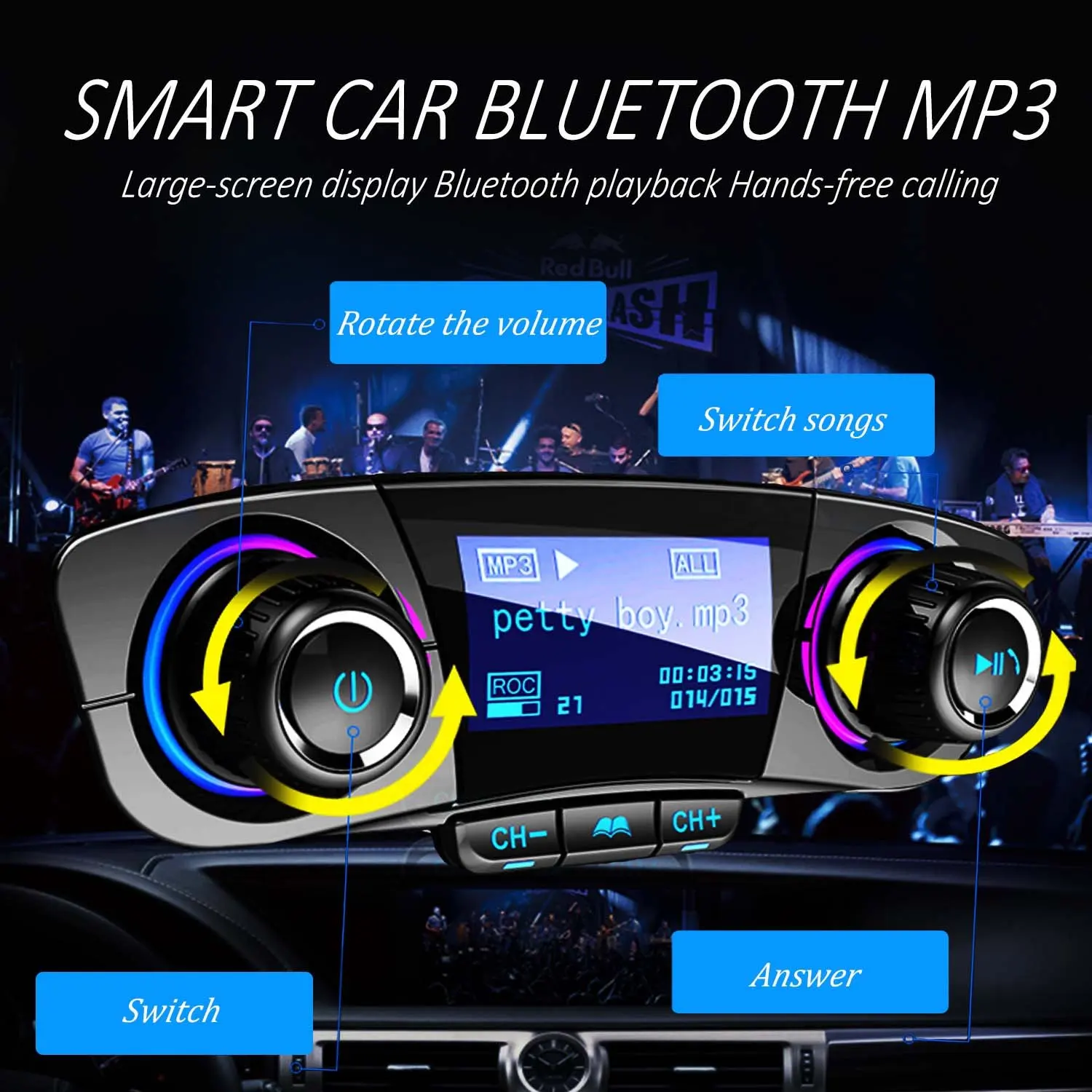 SRUIK Bluetooth FM передатчик Автомобильный MP3-плеер Hands-Free автомобильный комплект Беспроводной радио аудио адаптер с двумя USB 5В 2.1A USB Порты и разъёмы
