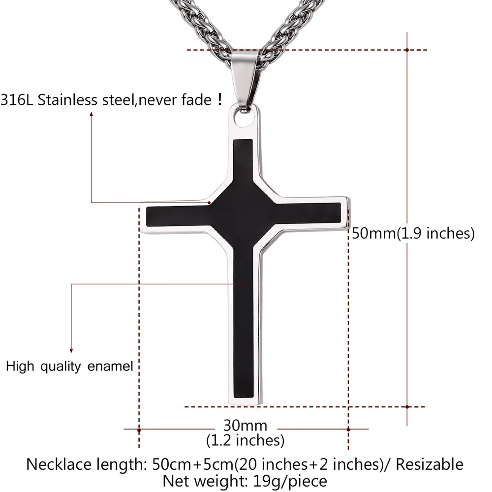 U7 Черный Крест Кулон На Цепочке Ожерелье Для Мужчин Ювелирные Изделия