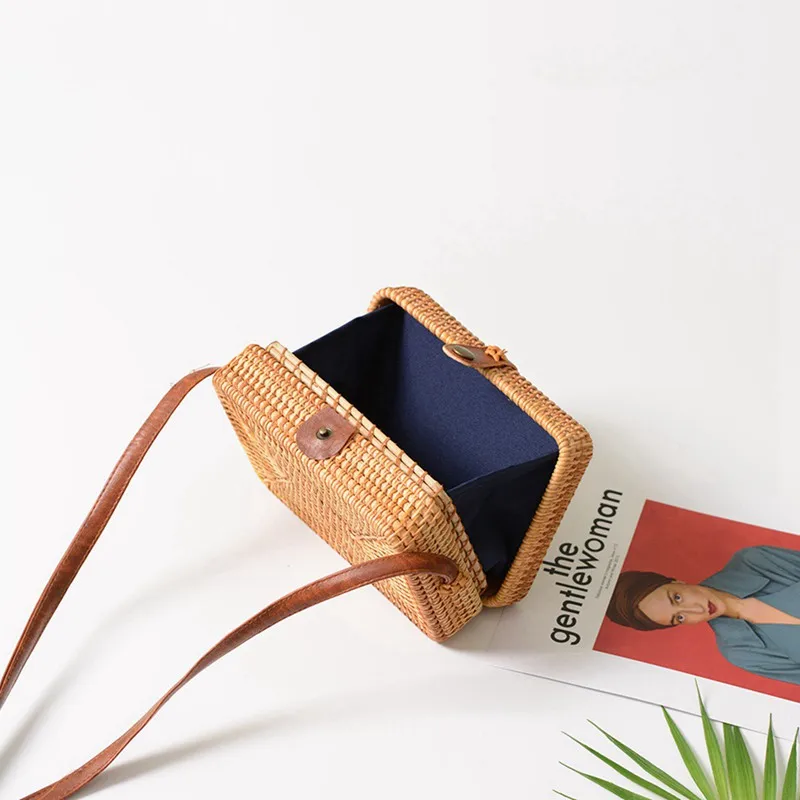 INS Новая Женская Ручная сумка квадратная ротанговая Ретро литературная ручная