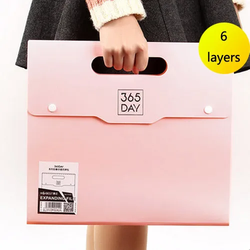 PINK Корейская цветная серия, папка для файлов, 6 индексных слоев, обучение работа для документов, расширяющийся кошелек, органайзер, сумка с ручкой, расширяющийся кошелек - Цвет: PINK