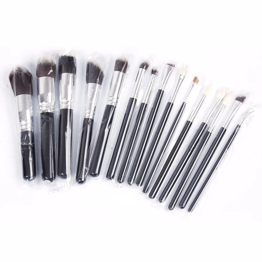 Кисти для макияжа 15 шт. черный набор пудра лица тени век подводка глаз с ресницами
