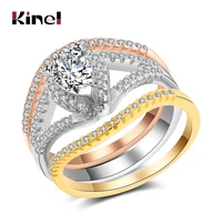 kinel luxury 3pcsset wedding ring for women fashion 3pcs mix metal colors zircon rings accessories party jewelry gift
