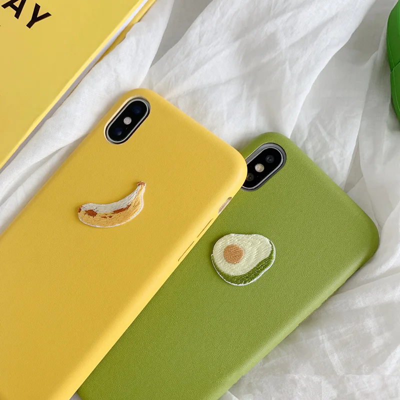 Летний чехол с вышитыми фруктами авокадо для iphone 7, 8, 6, 6s plus, x, xs, xr, xsmax, банан, скраб, мягкий кожаный чехол для iphone, чехол