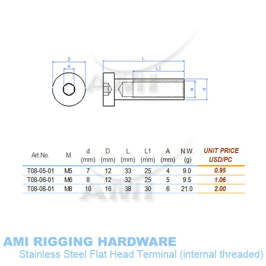 M6 плоский головной терминал внутренняя резьба натяжитель Нержавеющая сталь 316