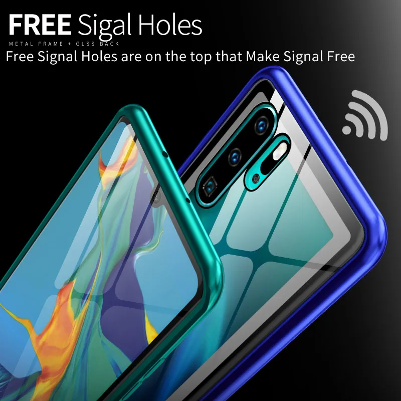 Luxury Metal Bumper Case for Huawei P30 Pro Aluminum Frame Tempered Glass Back Cover For Lite | Мобильные телефоны и