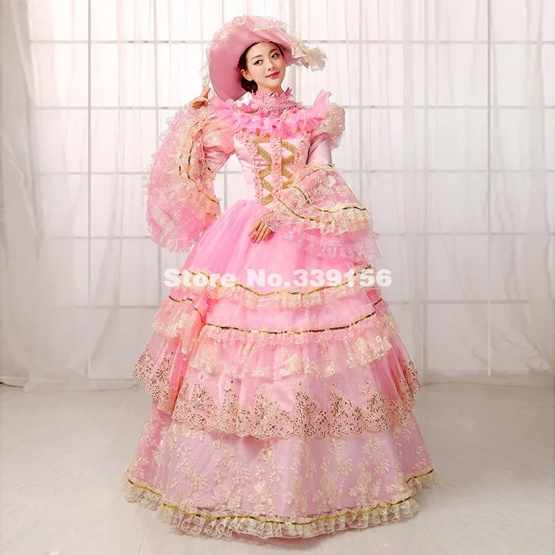 Распродажа розовое кружевное платье Рококо Мария Антуанетта сценическая одежда