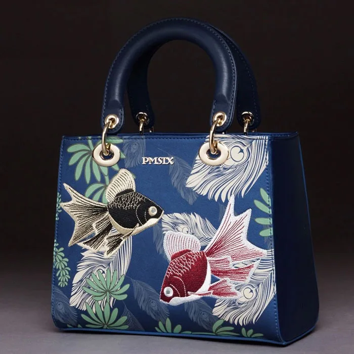 Женщины Кожаные Сумки Бренд-Дизайн Китайский Стиль Мода Вышивка Дамы Малых Bolsa