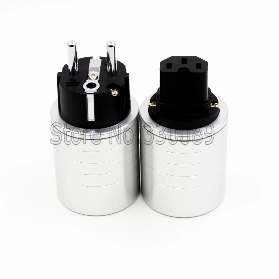 

High quality aluminum Rhodium plated Schuko EUR power plug+IEC connector plug