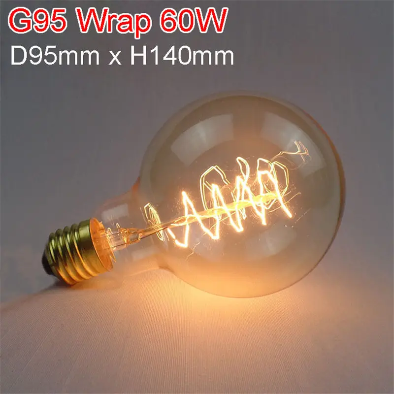 G95 Wrap 60W CLAITE марочные шарики edison подвесной светильник в стиле ретро лампа накаливания E27 40 Вт/60 Вт 220 В Ретро лампа накаливания лампочки для подвесного светильника - Цвет: G95 Wrap 60W