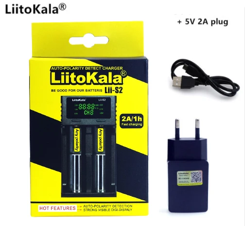 lii-S2 and 5V2A EU Умное устройство для зарядки никель-металлогидридных аккумуляторов от компании Liitokala: Lii-S2 Lii-402 18650 Зарядное устройство, Зарядка 18650 1,2 V 3,7 V 3,2 V 18350 26650 зарядное устройство для никель-металл-гидридных и литиевых Батарея Зарядное устройство - Цвет: lii-S2 and 5V2A EU