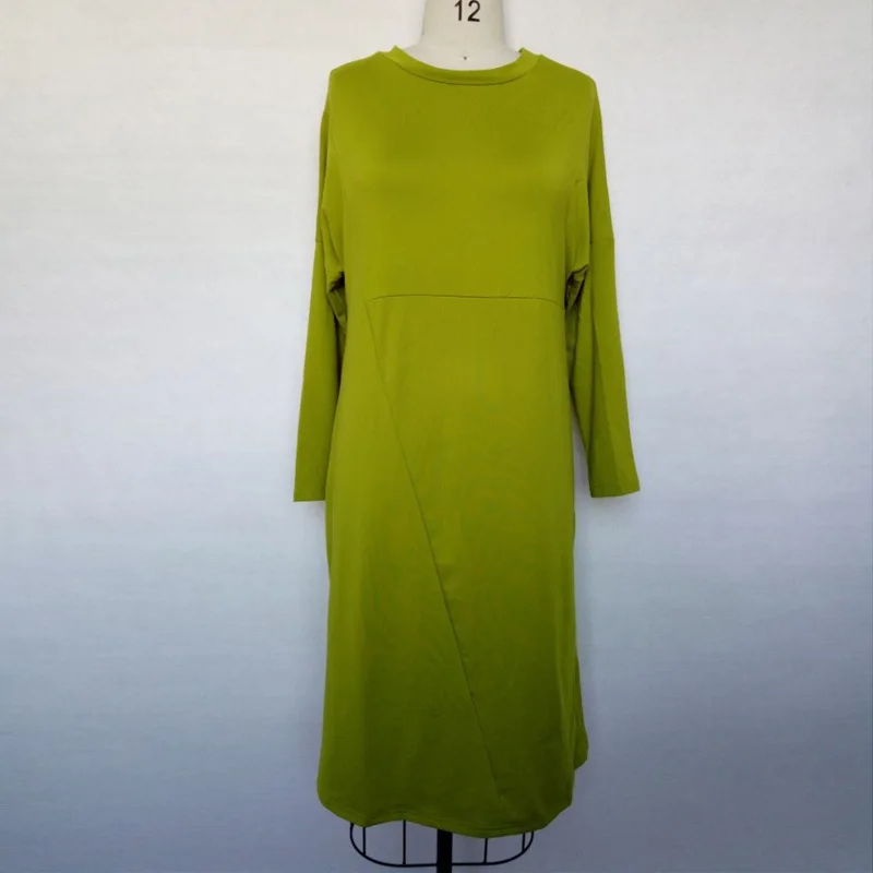 Женское модное повседневное однотонное платье до середины икры с круглым