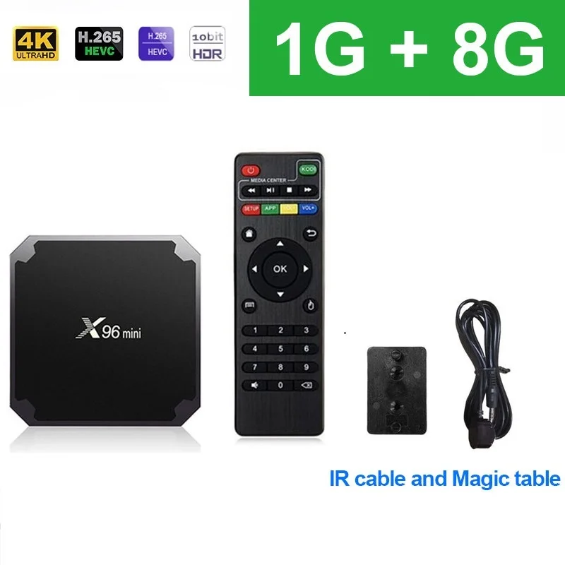 1G8G IR cable X96 Мини Android 7,1 2 Гб 16 Гб Смарт ТВ коробка Amlogic S905W четырехъядерный WiFi 2,4 ГГц X96mini телеприставка 4K HD телеприставка - Цвет: 1G8G IR cable