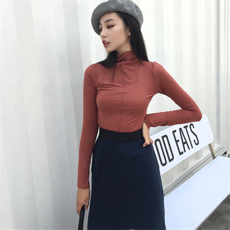 2017 Корея Харадзюку маленькая водолазка футболка женская элегантный дизайн