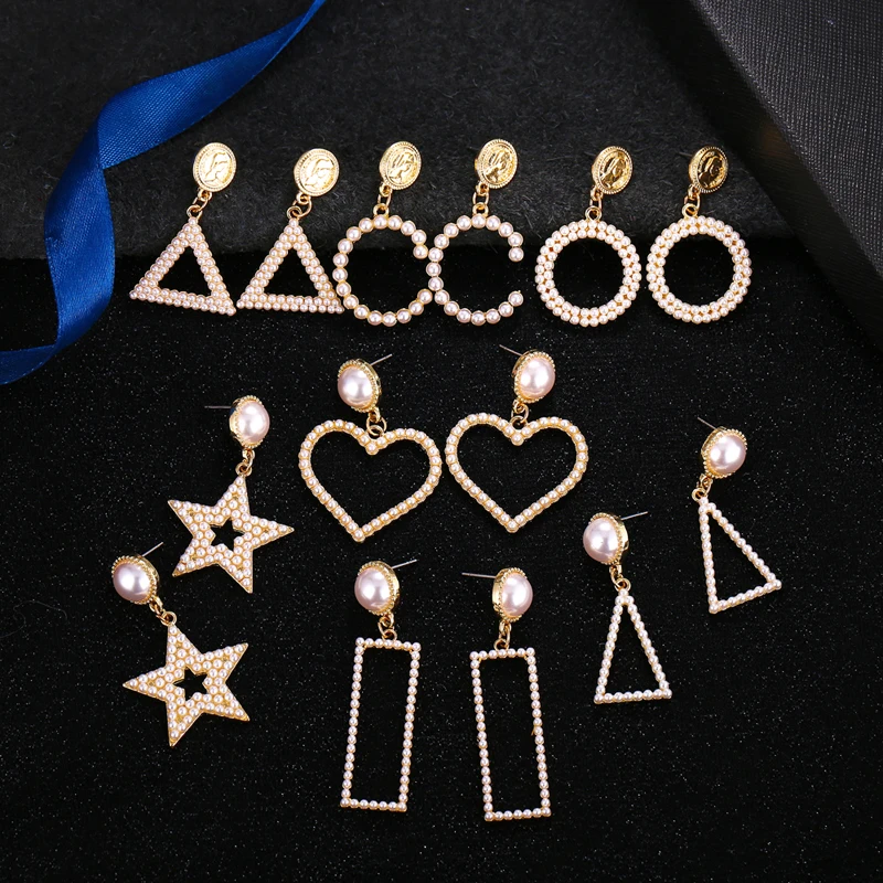 Женские серьги подвески IF ME винтажные геометрические золотистые в виде сердца