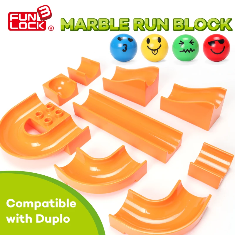 Funlock Duplo marble Run, пластиковые блоки для сборки, детали для детей, креативные развивающие строительные игрушки для детей