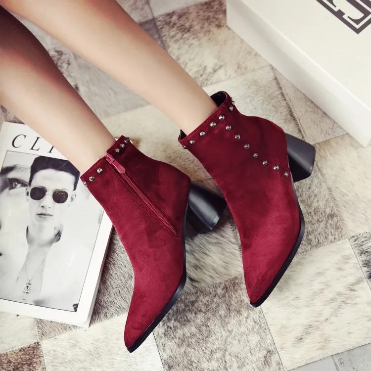 European Brand Designer Big Size 34-42-43 Rivets Chelsea Boots Velvet Short Ankle Women Zipper Studded Winter Snow Booties | Обувь
