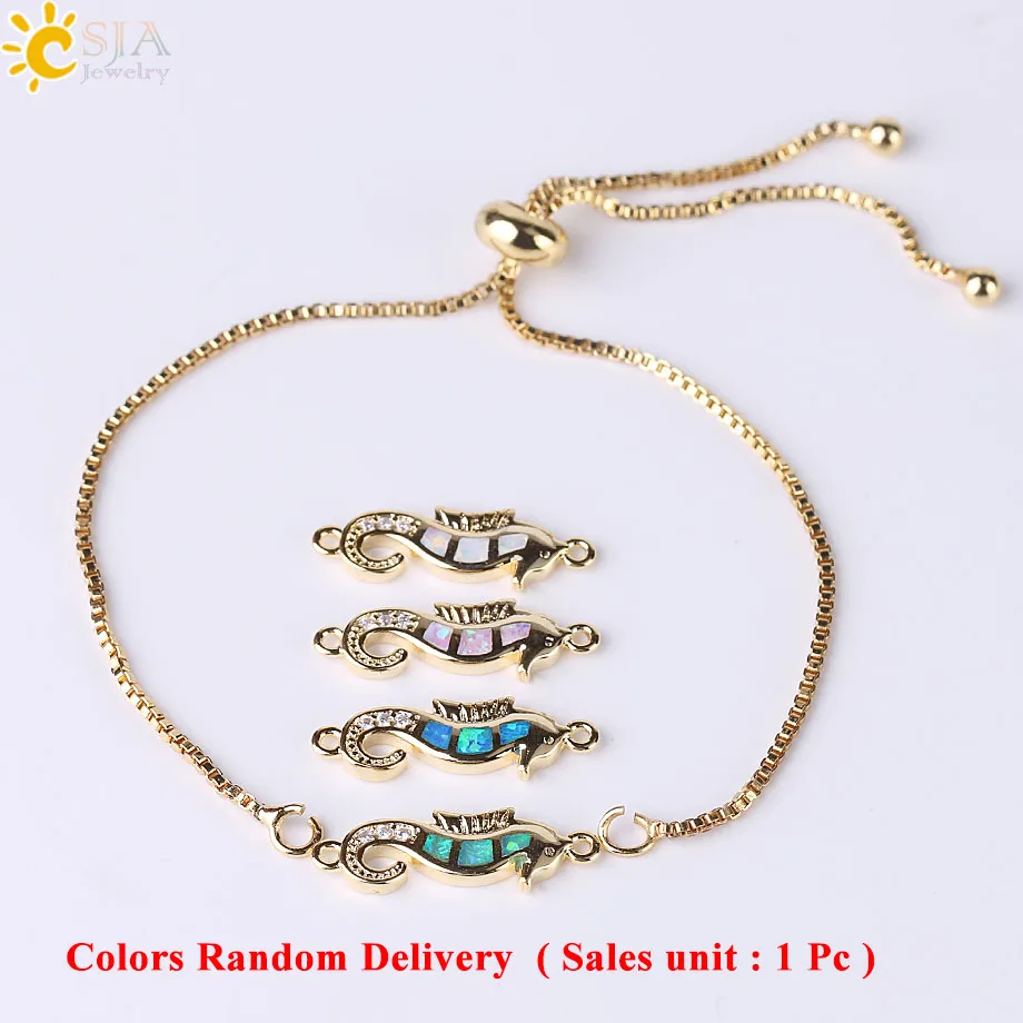 Gold Plated-1PCS CSJA огненный опал морской конек изящный браслет браслеты для девочек Розовое Золото Серебро Цвет Кристалл Циркон регулируемые Свадебные ювелирные изделия F467 - Окраска металла: Gold Plated-1PCS
