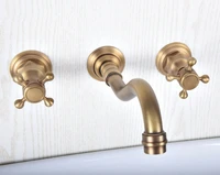 antique brass bathroom sink mixer tap faucet dual handles 3 holes mixer tap wall mounted bathroom faucet zsf512