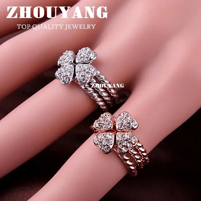 ZHOUYANG высокое качество ZYR023 элегантный четырехлистный клевер серебряного цвета