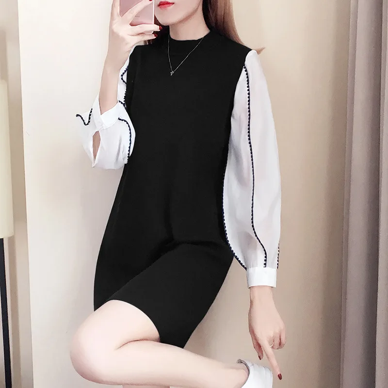 Модное эластичное женское платье офисное с длинным рукавом винтажные теплые