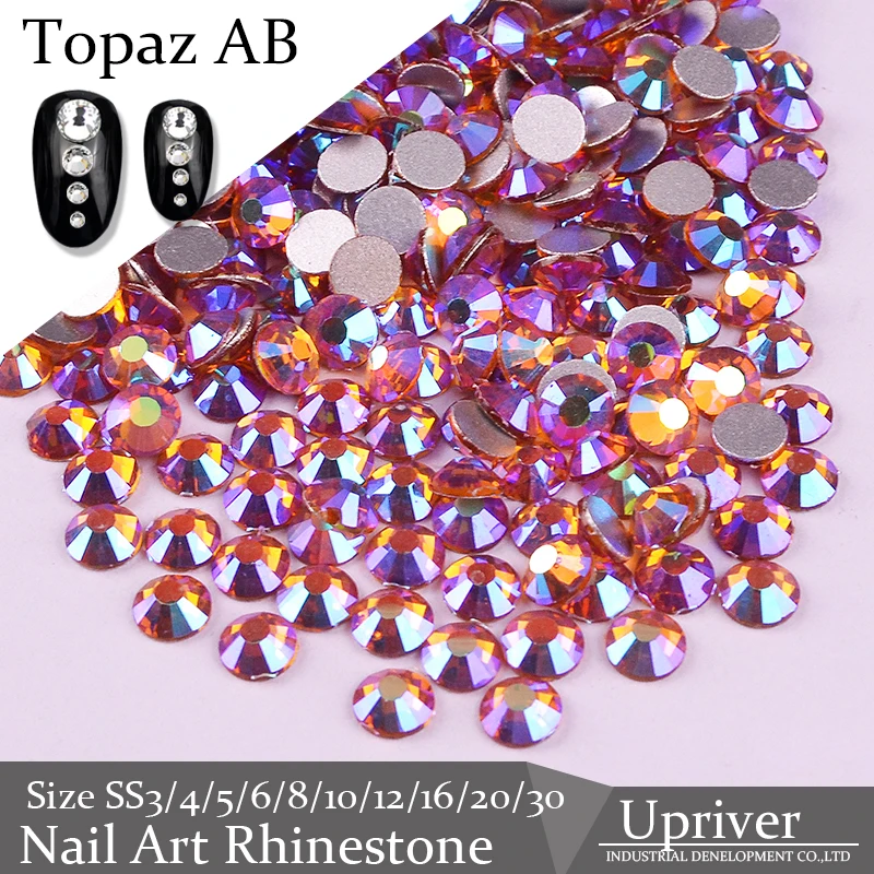 

Upriver Glass Material Topaz AB Best Quality Shiny Non Hotfix Nail Art Rhinestones