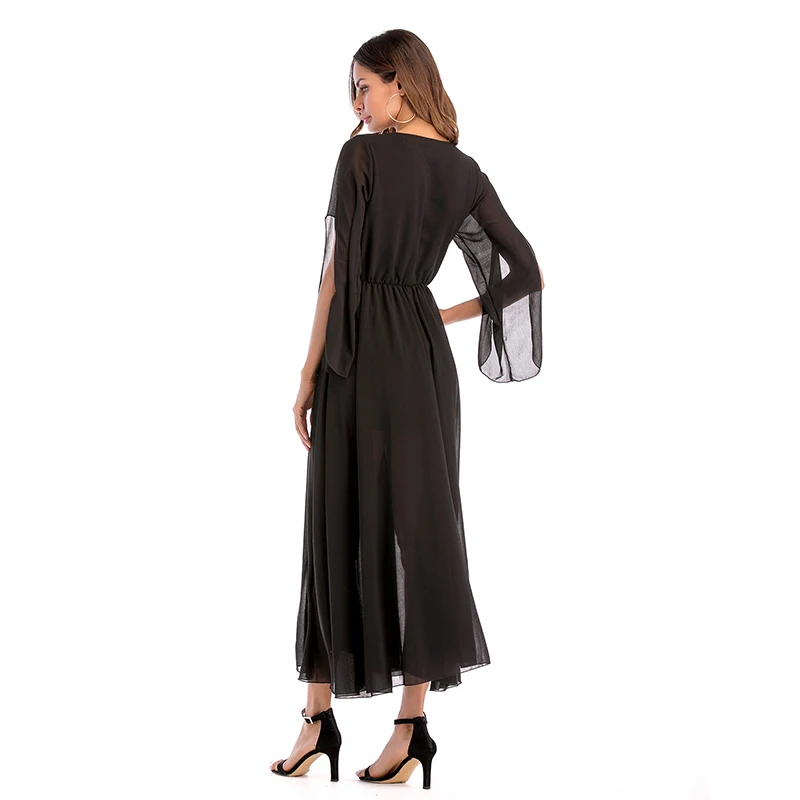 SimAi Sexy V-Neck Solid Color Long Women Dress 2018 Summer Plus Size Beach Elegant Casual Chiffon A-Line | Женская одежда