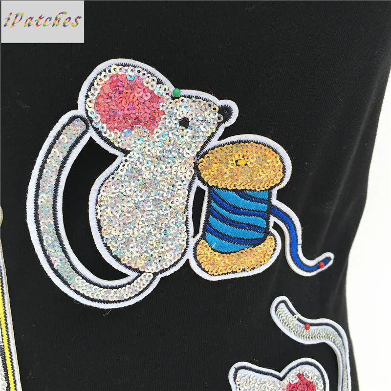 6 шт./компл. милый Блестящий патч в виде мыши железная аппликация для одежды сумки