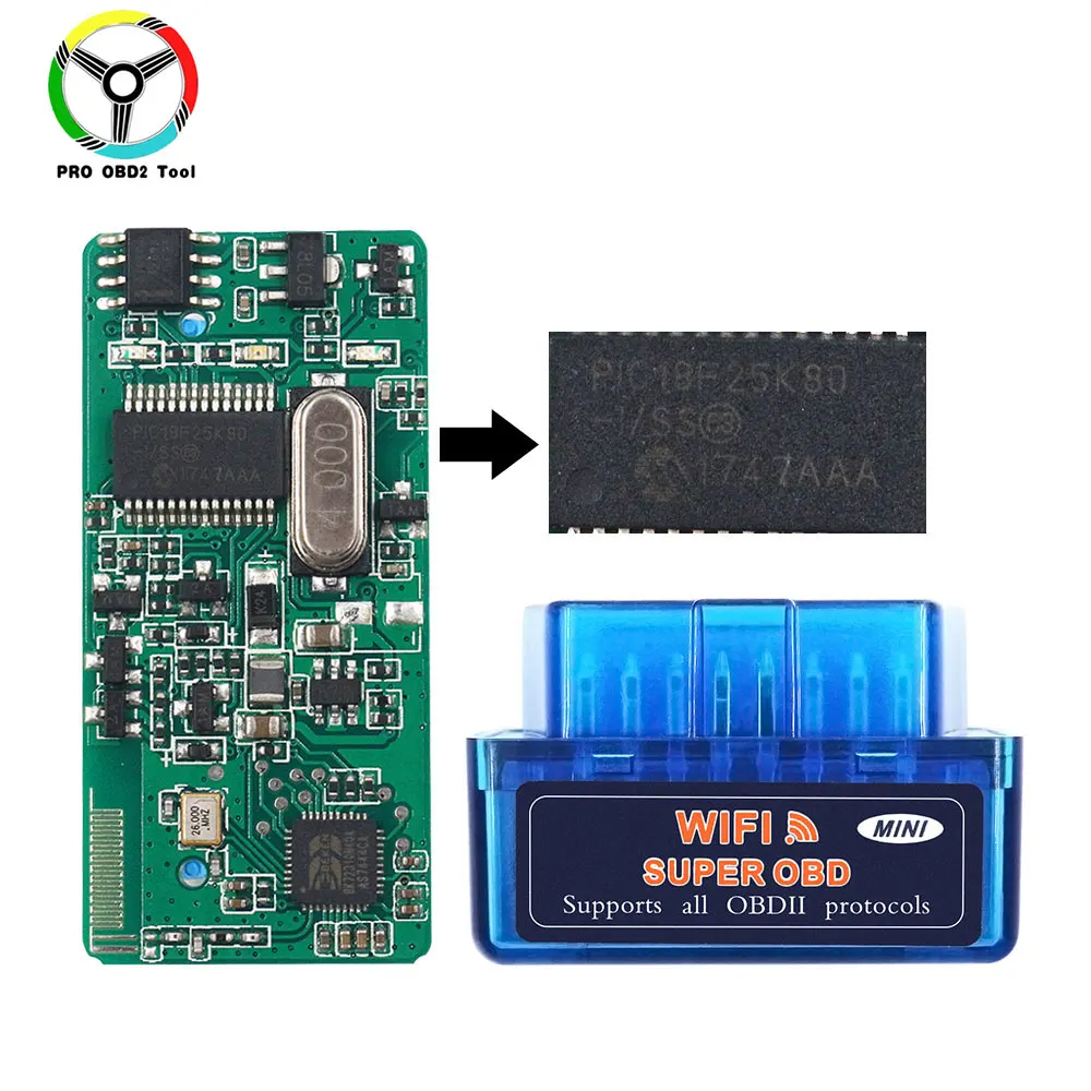 Синий Супер Мини ELM327 V1.5 WiFi OBD2 ELM327 PIC18F25K80 чип ELM 327 1,5 Wi-Fi OBDII OBD для Android/Ios/Windows/PC - Цвет: Синий