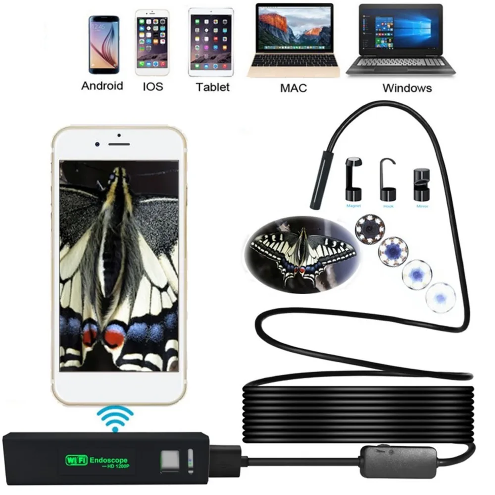 1200 P HD камера для осмотра с Wi-Fi ушной эндоскоп 3 5 м трубка 8 мм водонепроницаемый