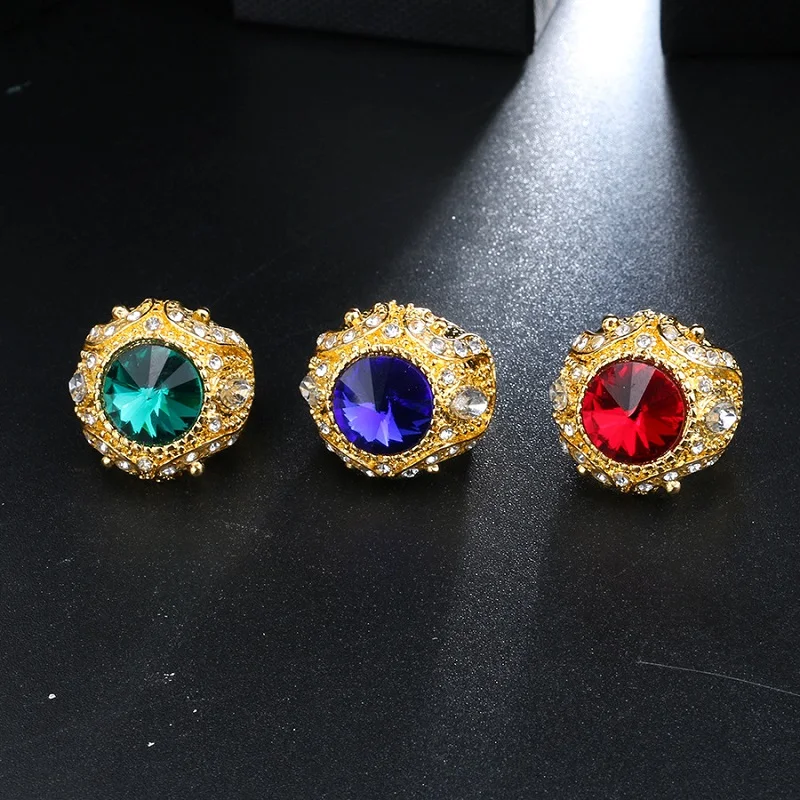 LUFANG 2019 Vintage Punk Gold-Color Ring For Men Ethnic Flower Party Gift Big Green Red Gem Crystal Rings Women Fashion Jewelry | Украшения