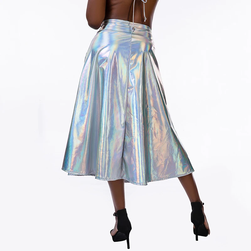 VISNXGI плиссированные юбки с высокой талией большие металлическим блестящим