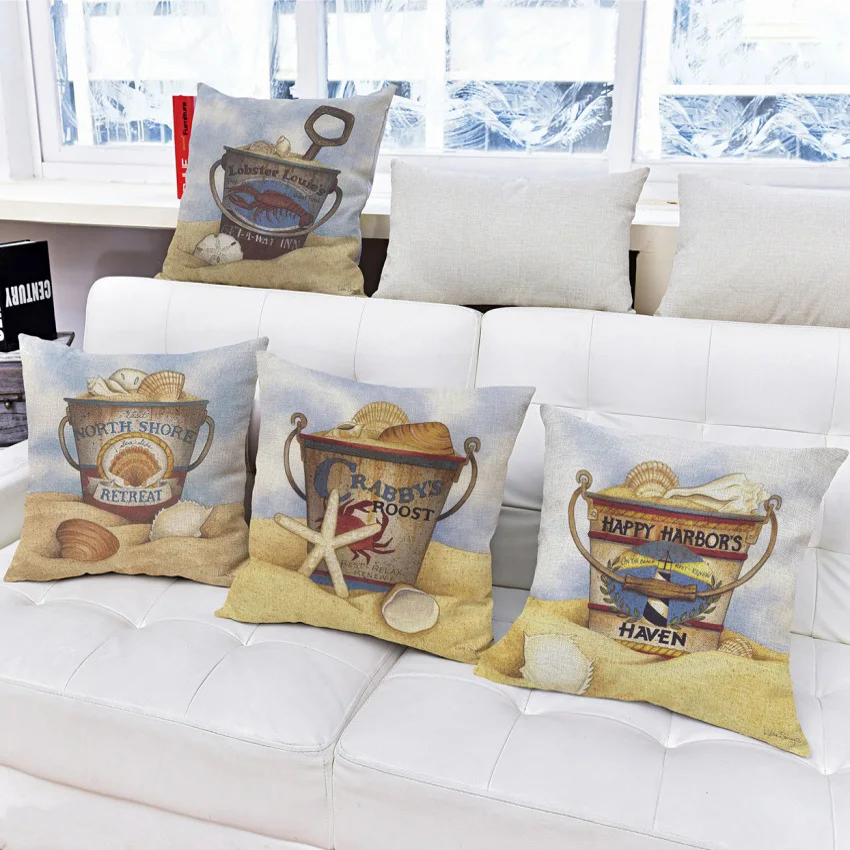 Ковш с морским принтом жизни декоративная подушка наволочка для дивана льняная