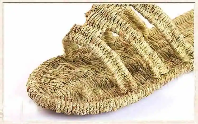 Сандалии для мужчин и женщин летние однотонные плетеные соломенные тапочки с