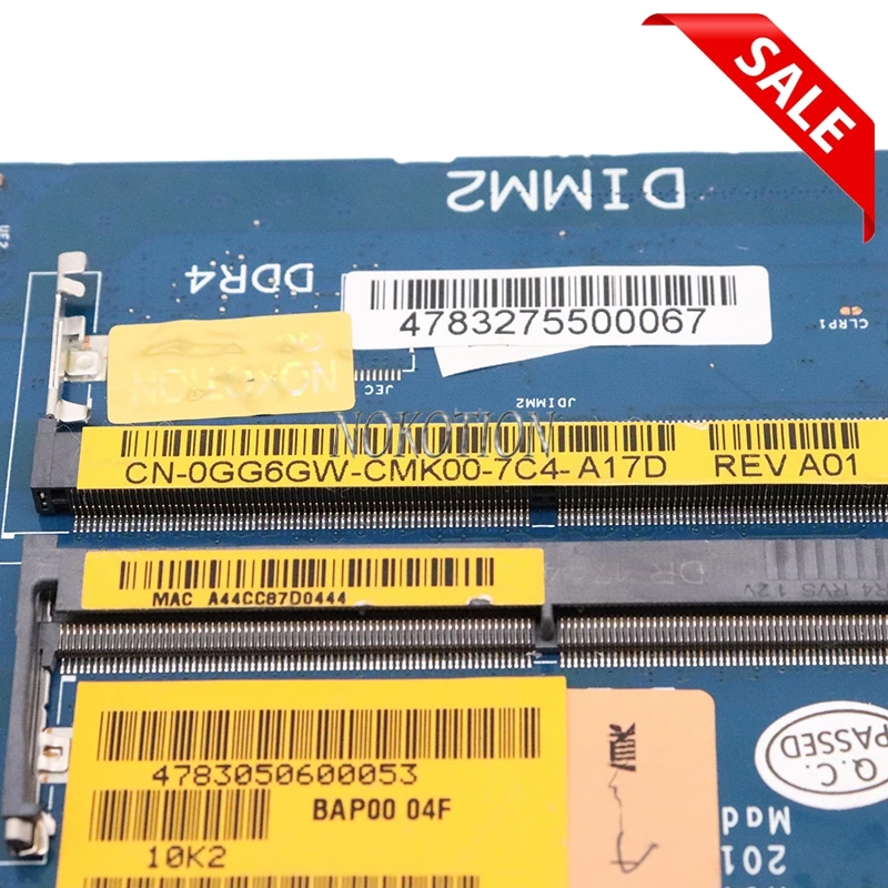 NOKOTION For Dell Alienware 13 R3 Laptop Motherboard I7-7700HQ 2.8Ghz CPU GTX1060 GPU CN-0GG6GW 0GG6GW GG6GW BAP00 LA-D581P