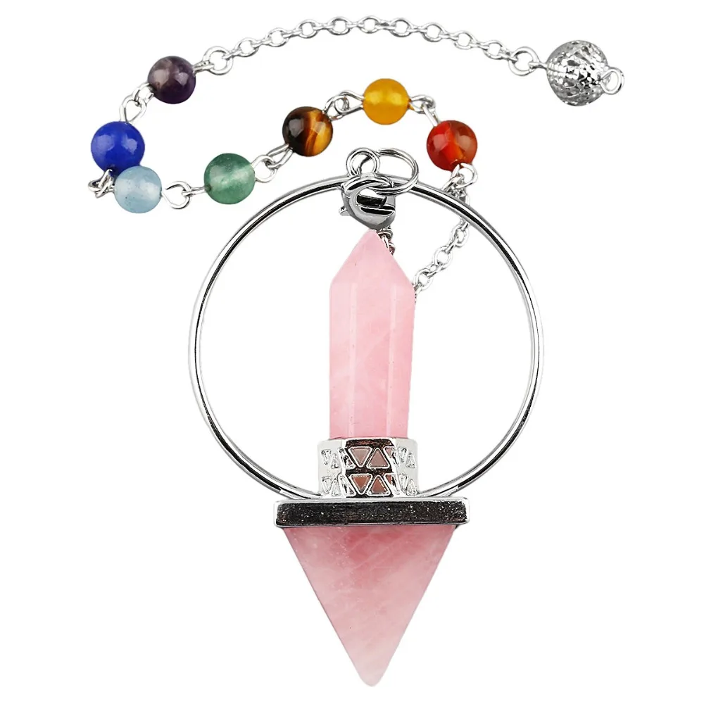 

SUNYIK Pink Crystal Pyramid Pendulum with 7 Chakra Chain,Dowsing Reiki Healing Crystal Spiritual Energy Generator