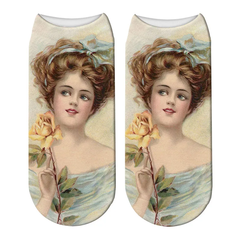 New 3D Printed Woman Portrait Socks Summer Women World Famous Painting Short Ankle Socks Chaussette Femme Calcetines Mujer
