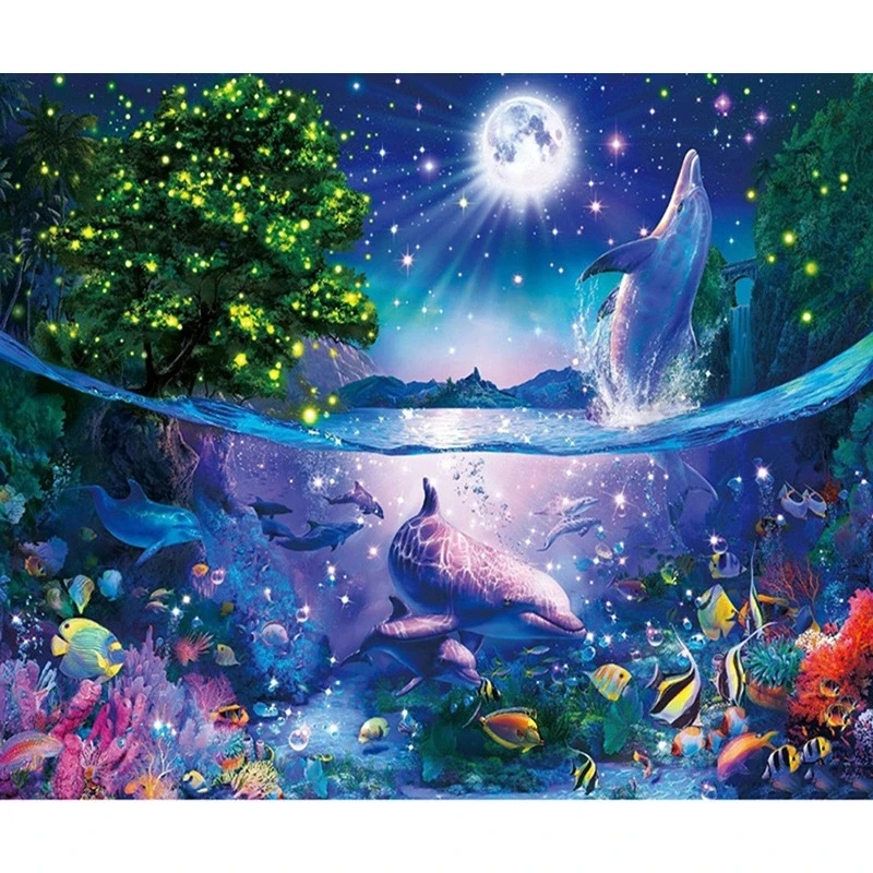 

Full DIY Diamond Painting kit Moonlight Dolphin Cross Stitch Diamond Embroidery Patterns rhinestones Mosaic home decor