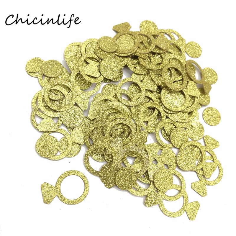 Chicinlife, 1 упаковка, блестящее розовое золото, кольцо с бриллиантами, бумажное конфетти, свадебные, вечерние, золотые, Круглые Конфетти