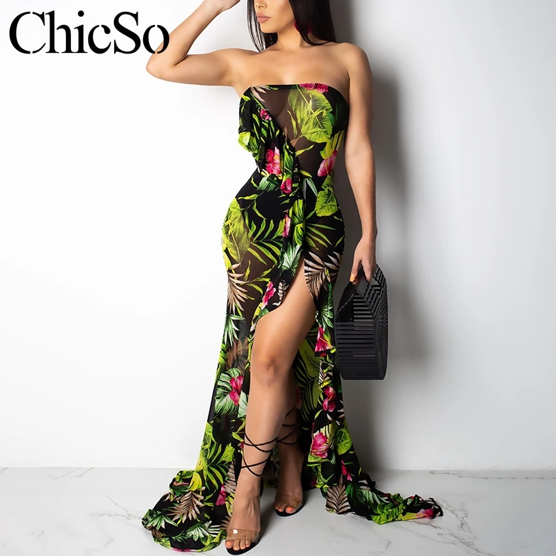 MissyChilli без лямок с цветочным рисунком зеленое пляжное макси платье женские