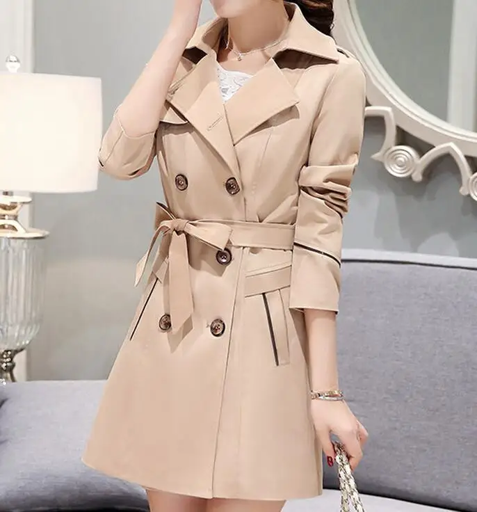 

M-4XL Hot / Spring Women New Fashion Paragraph Dust Coat Grows In Cultivate One's Morality Show Thin Double-breasted Coat