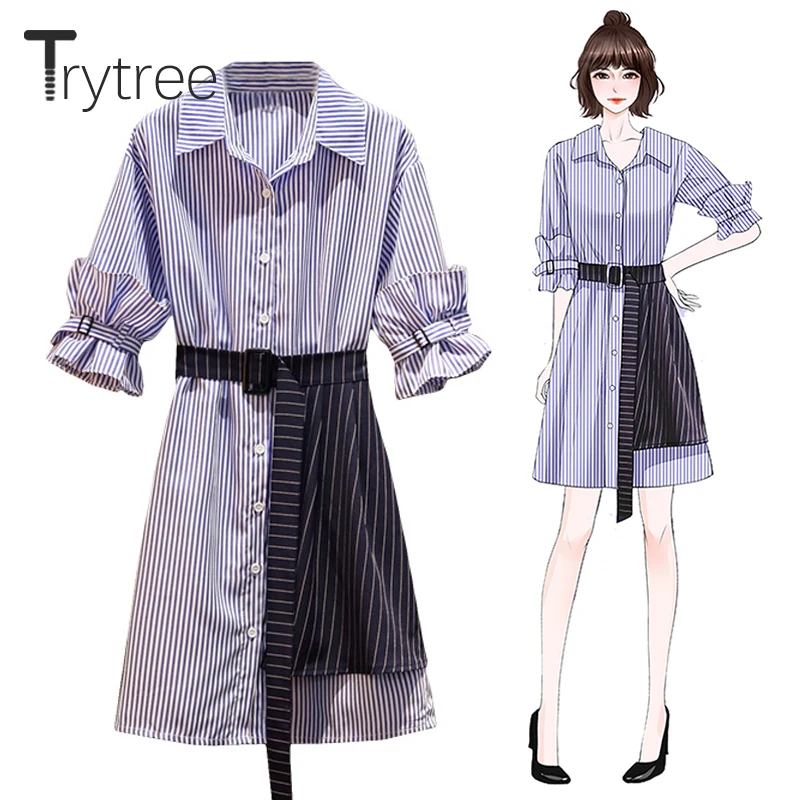 Женский комплект из двух предметов Trytree летняя блузка в полоску с рукавом