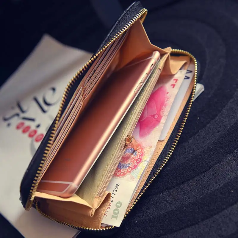 2017 New Fashion Women Casual Wallet Solid Color Leather Tassel Wave Pattern Long Style Ladies Coin Zippered Purse BS88 | Багаж и сумки