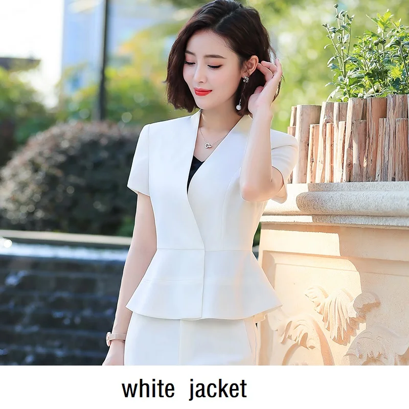 White jacket Женские костюмы тонкий летний короткий рукав короткая куртка брюки 2 шт набор OL формальные женские брючные костюмы женский комплект костюмы 8851 - Цвет: White jacket