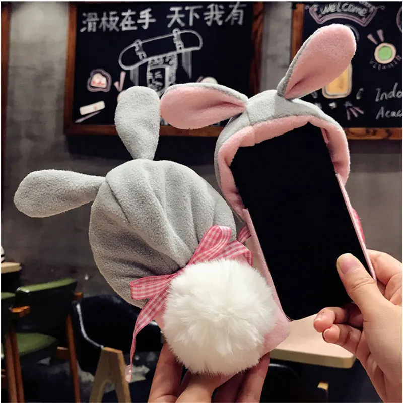 KISSCASE Fur Animal Case For iPhone X 8 7 6 6S Plus Cover Cute Rabbit Hat Phone Accessories Shells |