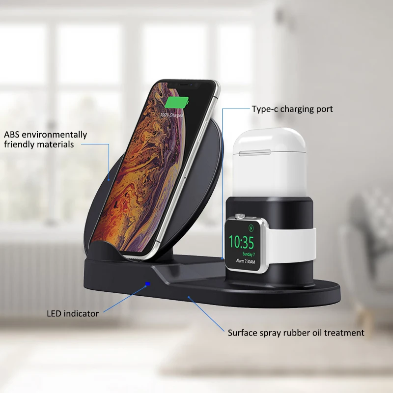 3 In 1 Fast Charging Qi Wireless Charger for Apple watch 2 4 Quick For Airpods iPhone XS Max XR X 8 Samsung S8 S9 | Мобильные
