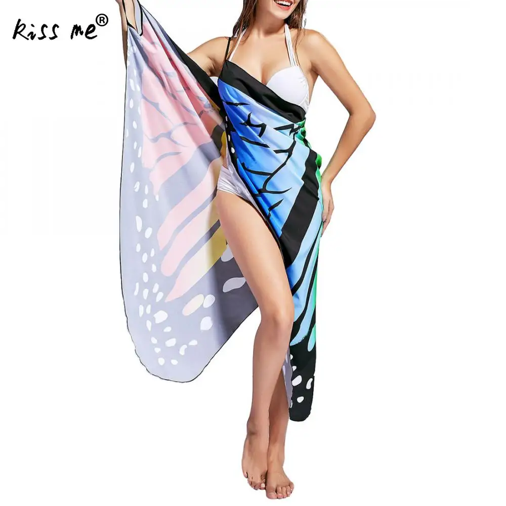 Beach Wear Women Tunics Printed Cover Up Wrap Slip Dress Praia Summer Bikini Female One Size Butterfly | Женская одежда