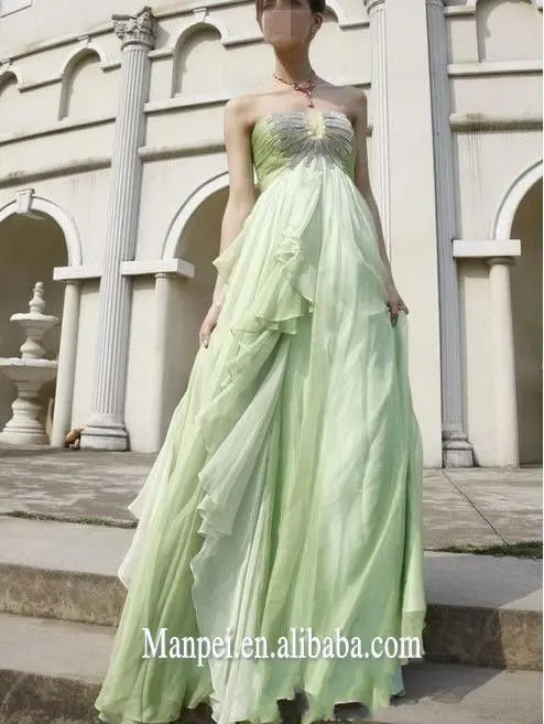 2011 Newest unique green beaded ruffled chiffon long prom dresses/evening dress | Свадьбы и торжества